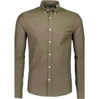 Lindbergh Yarn Dyed Oxford Superflex Shirt L/S - Khaki green - XL