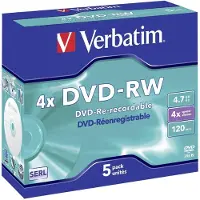 Verbatim DVD-RW, 4x, 4.7 GB/120 min, 5-pack jewel case, SERL
