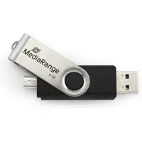 MediaRange MR932-2, 32 GB, USB Type-A / Micro-USB, 2.0, 15 MB/s, Taittuva, Musta, Hopea