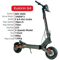 KUKIRIN G4 Sähkökäyttöinen Potkulauta – 70 km/h, 75 km Toimintasäde, Moottori 2000W, IPX4, 11" Maastorenkaat