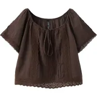 Mango Cotton Lace Blouse - Brown - M