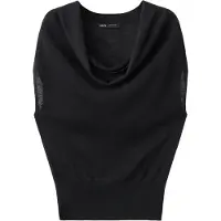 Mango Knitted Sweater With Draped Neck - Black - XS