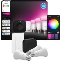 Philips Hue White and color ambiance Aloituspakkaus: 3 kpl E27-älylamppuja, Dimmer switch ja Bridge Pro