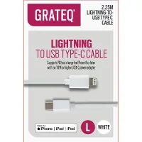 GRATEQ USB-C-Lightning-kaapeli 2,25 m, valkoinen