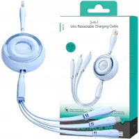 JOYROOM Colorful Series S-A40 Cable Retractable 3in1 USB-A - USB-C / Lightning / Micro USB 1m - Blue