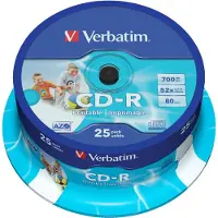 Verbatim CD-R, 52x, 700 MB/80 min, 25-pakkaus, spindle, AZO, printable