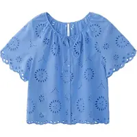Mango 100% Cotton Blouse With Broderie Anglaise Embroidery - Blue - L
