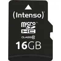 Intenso 16 Gt MicroSDHC Class 10 -muistikortti + SD-adapteri, musta