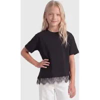 Kids Only Kogkamil S/S Assymetric Lace Tee Jrs - Black - 158-164
