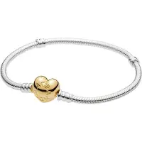Pandora Silver Bracelet With Heart-Shaped 14K Gold-Plated Clasp - Silver - 20 CM