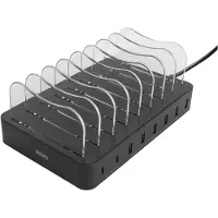 Deltaco 75W USB-latausasema 8 laitteelle, 2x USB-C PD + 6x USB-A, musta
