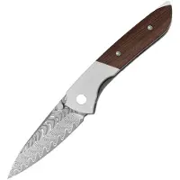 Kizer Cutlery Vanguard Spitfire V3690A3 Acid Washed Damascus, Aluminium Mkuruti Wood Inlay, pocket knife