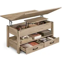 24.Se Sohvapöytä 100×50×49,1 cm / nostettava olohuoneen pöytä laatikoilla ja säilytystilalla – Ruskea