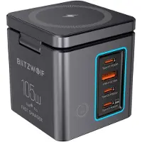 BlitzWolf BW-i113 GaN, USB-A, 3xUSB-C, 105W mains charger