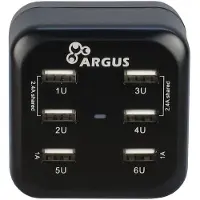 Inter-Tech Argus LS-6US USB, Sisätila, AC, 5 V, 6,8 A, Musta (88885322)