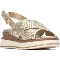 Xti for woman. 14525201-ORO Sandals 145252 gold (38), Fabric, 3 to 5 cm, Buckle, Casual, Sport