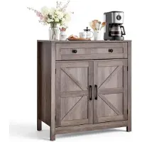 Vevor -kahvibaarikaappi, maalaistalon kahvibaaripöytä laatikolla, buffet-pöytä kahdella lato-ovella, senkki buffet-pöytä olohuoneeseen, eteiseen, keittiöön, 75 x 37,5 x 80 cm, harmaa