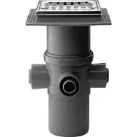 Purus Tillä, valurautainen viemärilinjaValutuskulho Maxiflex 110 mm ruostumattomalla teräsritilällä ja 4 sisääntulolla, valurautaisella viemärilinjalla.