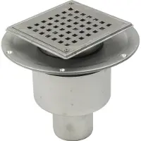 Blücher Säädettävä asuntoviemäri neliö 145x145 mm, voikalvolla, lattia: betoni ja laatat, ulostuloaukko Ø75 mm pystysuora, Ruostumaton teräs
