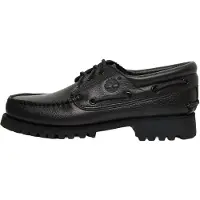 Timberland for man. TB0A2PDQANI1 Authentic black leather boat shoes (44 W), Flat, Laces, Casual, Classic