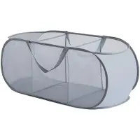 Exogio Mesh Laundry Hamper Basket, 3 Compartments Laundry Basket, Foldable Laundry Hamper with Side Pocket for Laundry Room