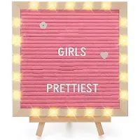 ISTOVO Replaceable Letter Board with LED Lights, Wooden Message Board, Handmade Standing LED Light Message Board
