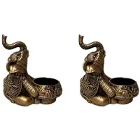 Typecat 2X A-Gold Animal Candle Holders Elephant Sculpture Tea Light Candle Holder Deco Small Candle Stick Holders