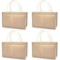 Typecat 4X Jute Burlap Tote Large Reusable Grocery Bags with Handles Women Shopping Bag DIY Eco-Friendly Shopping Bag, L