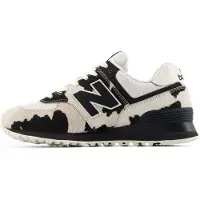 New Balance for woman. W574V2_LI White and black patterned leather 574 sneakers (39), Flat, Suede, Laces, Casual, Animal Print