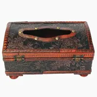 Tlily Retro Vintage Copper Ring Pattern Wooden Paper Tissue Box Holder Decor New:Retro Red