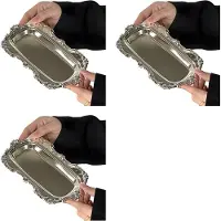 Torribaly 3X Vintage Embossed Stainless Steel Tray Serving Platter for Desserts Jewelry Storage Snack Plate for Dining Table Decor