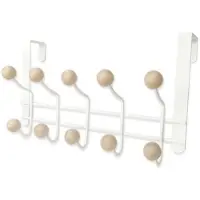 Tlily 5 Hooks Over Door Hanger with Wooden Balls, Multi Functional Modern Design for Home Entrance, Wardrobe, Bathroom