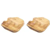 Semoic 2X Wooden Fruit Salad Serving Bowl Hand-Carved Root Bowls Living Room Real Wood Candy Bowl 15-19cm