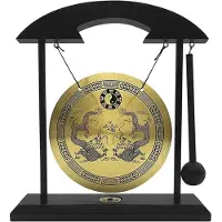 Typecat Desktop Gong - Feng Shui Brass Gong Desktop Ornament with Stand and Mallet, Delicate Chinese Home Decor,Double Dragon