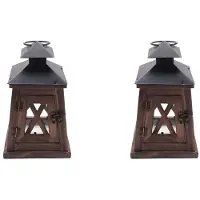Semoic 2X Rustic Wooden Decorative Candle Lantern Vintage Hanging Candle Holder