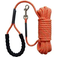 Exogio Reflective Dog Leash for Training and Walking - Leather Pet Lead with Comfort Handle Orange-10m