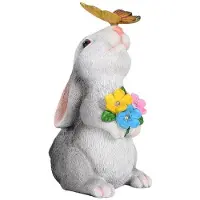 Semoic Solar Bunny Statue Garden Decor with Butterfly LED Light Resin Animal Sculpture Figurine Outdoor Decoration