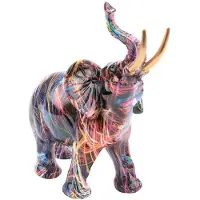 Semoic Nordic Painting Graffiti Elephant Sculpture Figurine Colorful Art Elephant Statue Resin Animal Statue Decor C