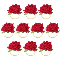 Torribaly 10Pcs Red Rose Shape Towel Buckle Napkin Ring Wedding Party Valentine's Day Hotel Table Decor Napkin Holder