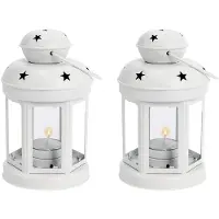 Torribaly 2X Vintage Metal Hanging Candle Lanterns ,Tealight Holder,Candlestick for Wedding,Home,Birthday Parties Gift -White