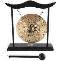Semoic Desktop Gong - Feng Shui Brass Gong Desktop Ornament with Stand and Mallet, Delicate Chinese Home Decor,Chinese