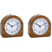 Torribaly 2X Alarm Clock Without Ticking Retro Wooden Alarm Clock with Dial Alarm Light Quiet Table Clock with Snooze Function A