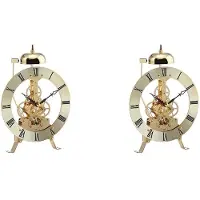 Torribaly 2X Small Table Clock Metal Vintage Table Clocks Bedroom Office Luxury Mechanical Watches Watch Gold