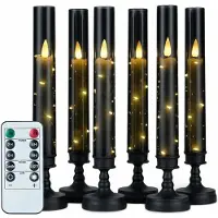 Semoic 6PC Flameless Candles with Timer,Flickering Flameless LED Pillar Candles for Romantic Ambiance with Embedded Star String