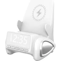 Exogio Wireless Phone Charger with Speaker with Clock Desktop Phone Stand Wireless Charging Phone Holder Gift