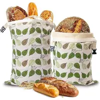 Exogio 2pcs Beeswax Bread Bag for Homemade Bread, Sourdough Bread Bags with Zipper, About 13"X17" Natural Beeswax