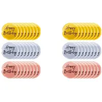 Torribaly 48Pcs Acrylic Cake Toppers Happy Birthday Mirror Cake Disc Round Engraved Cupcake Topper for DIY Cupcake Decoration