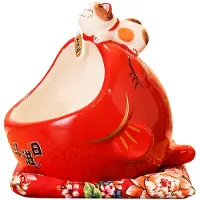 Semoic Ceramic Lucky Cat Candy Box Cute Lucky Cat Storage Box Money Box Chinese Home Decor for Attract Wealth and Good Luck