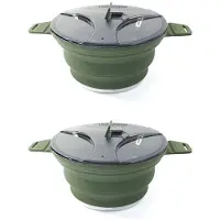 Typecat 2X Outdoor Folding Pot Silicone Hiking Cooking Pot Portable Picnic Pot Stainless Steel Camping Cooker,Green