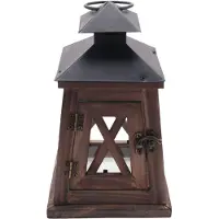 Semoic Rustic Wooden Decorative Candle Lantern Vintage Hanging Candle Holder for Indoor Outdoor Rustic Vintage Wrought Iron Wood Candle Holder Wind Lamp